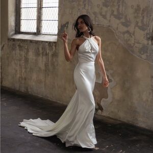 Elegant White Halter Wedding Gown